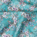 Aqua Blossom Cotton Lawn Fabric - Vibrant Floral Print, 110cm Wide, Buy Online-D18002