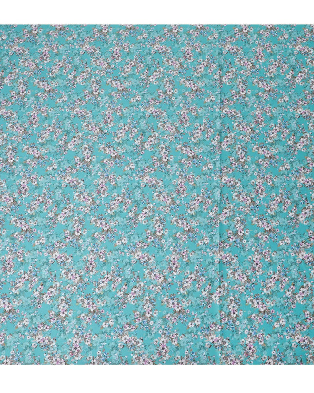 Aqua Blossom Cotton Lawn Fabric - Vibrant Floral Print, 110cm Wide, Buy Online-D18002