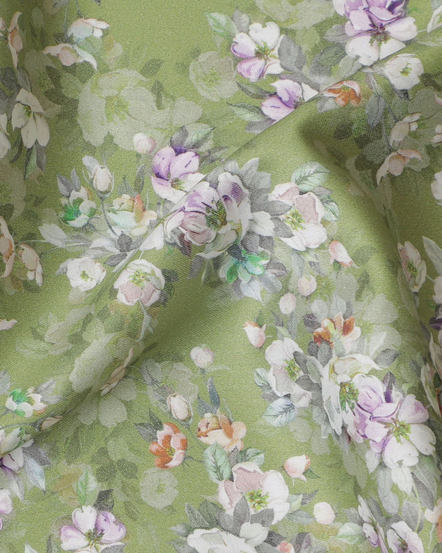 Meadow Greens Cotton Lawn Fabric - Delicate Floral Print, 110cm Wide, Buy Online-D18003
