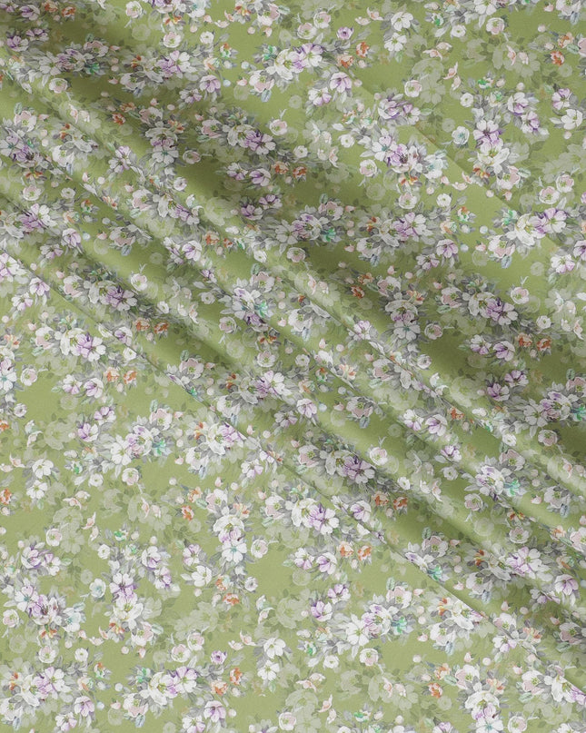 Meadow Greens Cotton Lawn Fabric - Delicate Floral Print, 110cm Wide, Buy Online-D18003