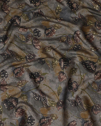 Mystic Charcoal Floral Blended Viscose Fabric - Opulent Print, 110cm Wide, Purchase Online-D18010 Regal Fabrics