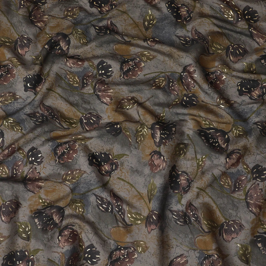 Mystic Charcoal Floral Blended Viscose Fabric - Opulent Print, 110cm Wide, Purchase Online-D18010 Regal Fabrics