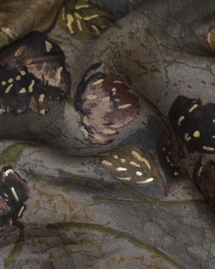 Mystic Charcoal Floral Blended Viscose Fabric - Opulent Print, 110cm Wide, Purchase Online-D18010 Regal Fabrics