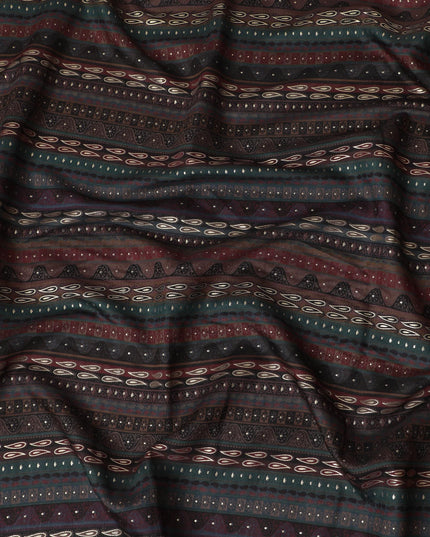 Bohemian Elegance Striped Viscose Fabric - 110cm Width, Rich Textured Weave, Order in Meters Online-D18016