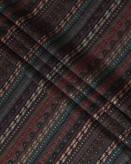 Bohemian Elegance Striped Viscose Fabric - 110cm Width, Rich Textured Weave, Order in Meters Online-D18016