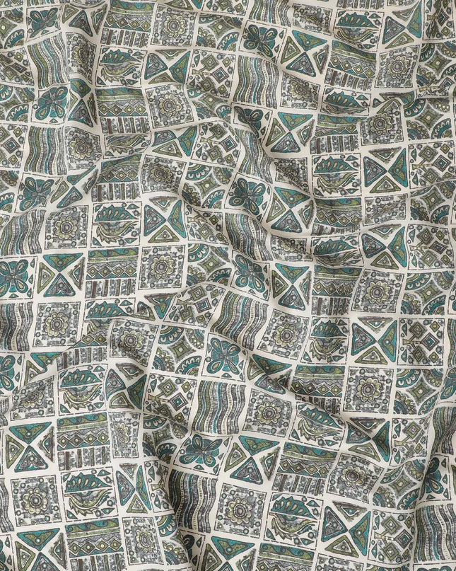 Ethnic Mosaic Viscose Fabric - 110cm Width, Intricate Tribal Design, Buy Online by the Meter-D18022 Regal Fabrics