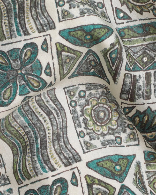 Ethnic Mosaic Viscose Fabric - 110cm Width, Intricate Tribal Design, Buy Online by the Meter-D18022 Regal Fabrics