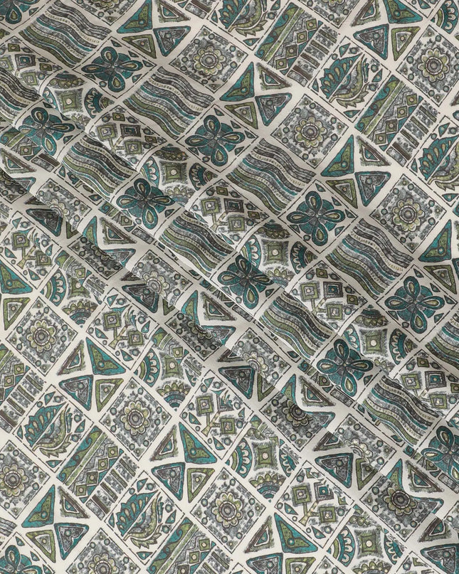 Ethnic Mosaic Viscose Fabric - 110cm Width, Intricate Tribal Design, Buy Online by the Meter-D18022 Regal Fabrics