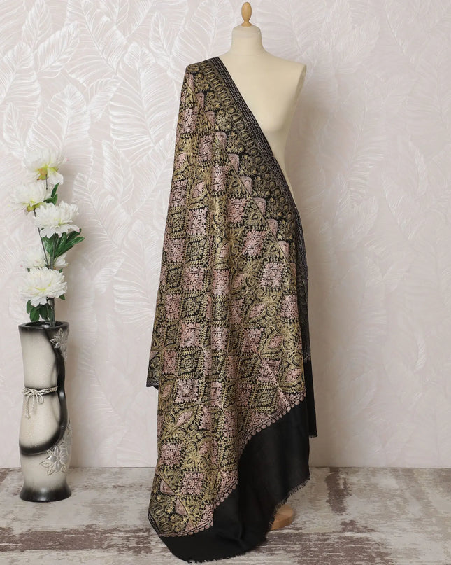 Ebony and Gold Pashmina Shawl Dupatta - Opulent Weave, 215x115cm - Buy Online-D18068 Regal Fabrics