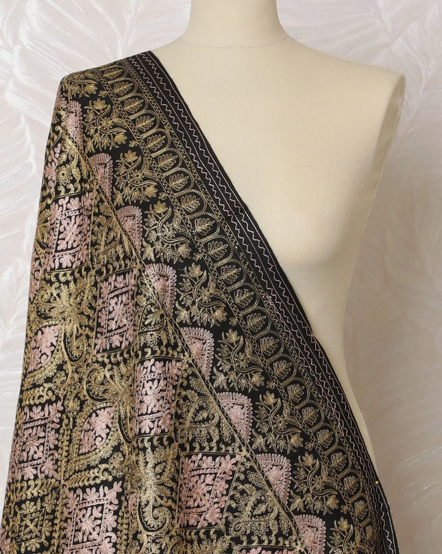 Ebony and Gold Pashmina Shawl Dupatta - Opulent Weave, 215x115cm - Buy Online-D18068 Regal Fabrics