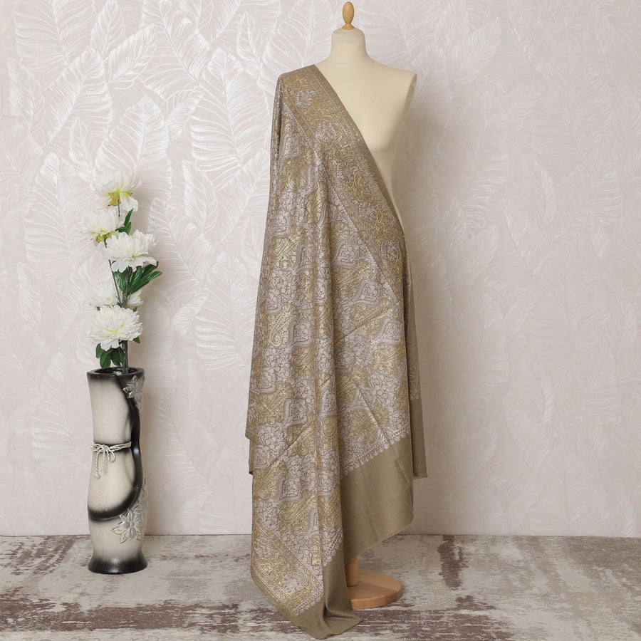 وشاح شال الباشمينا Golden Splendor - نسيج هندي فاخر، 215x115 سم - شراء عبر الإنترنت-D18069