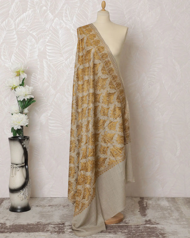 Elegant Golden Paisley Pashmina Shawl Dupatta - 215x115cm - Purchase Online in India-D18072 Regal Fabrics