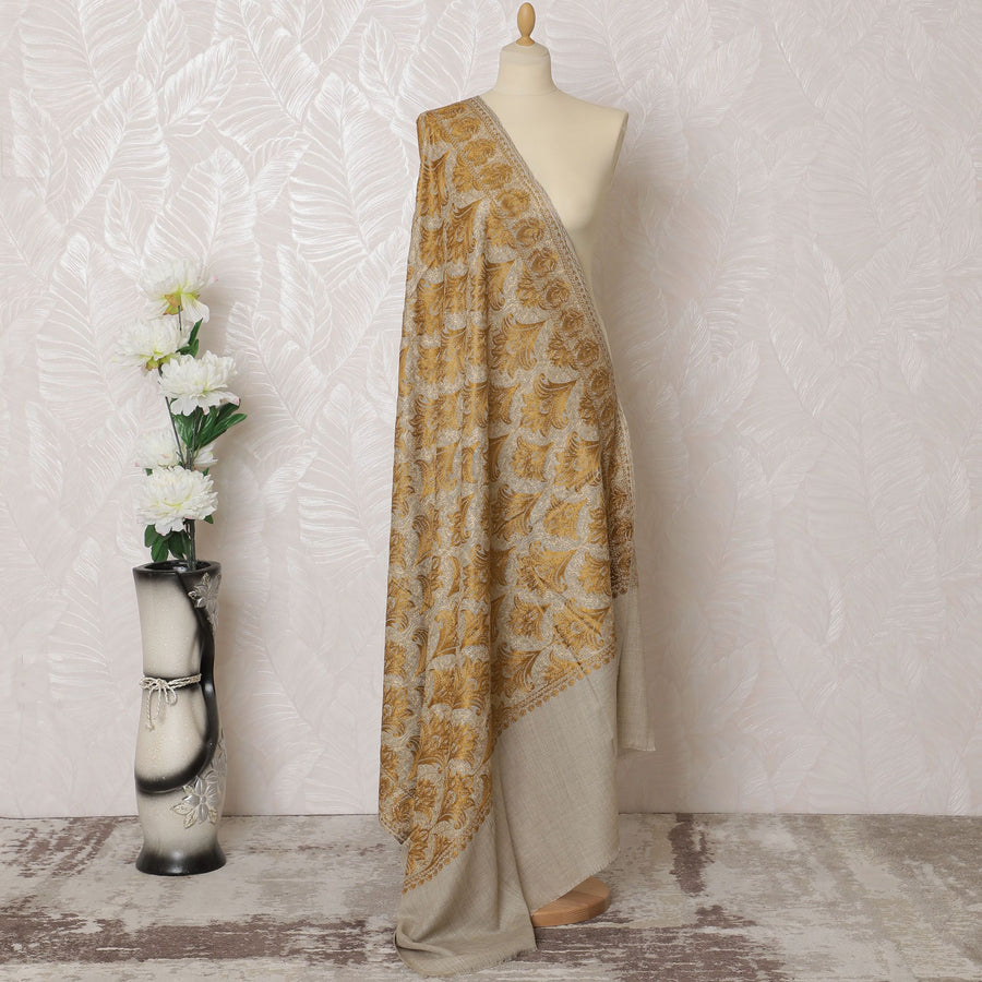 Elegant Golden Paisley Pashmina Shawl Dupatta - 215x115cm - Purchase Online in India-D18072