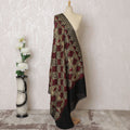 Regal Burgundy & Black Pashmina Shawl: Traditional Indian Dupatta, 215x115cm - Purchase Online-D18075