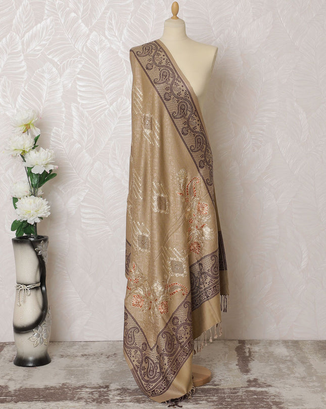 شال الباشمينا الكلاسيكي باللون الرمادي الداكن: وشاح بيزلي بني أنيق، 200 × 100 سم - شراء عبر الإنترنت-D18078