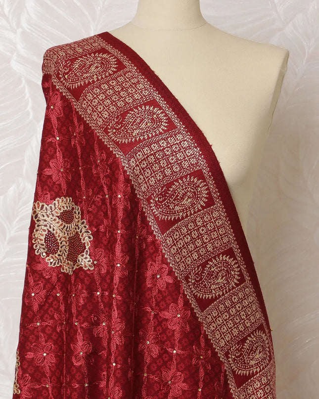 Crimson Charm Pashmina Shawl: Traditional Indian Dupatta, 200X100cm - Shop Online-D18080 Regal Fabrics