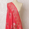 Vibrant Ruby Pashmina Shawl: Classic Indian Dupatta with White Embroidery, 200x100cm - Shop Online-D18083