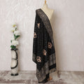 Midnight Elegance Pashmina Shawl: Black Dupatta with Gold Detailing, 200x100cm - Buy Online-D18085
