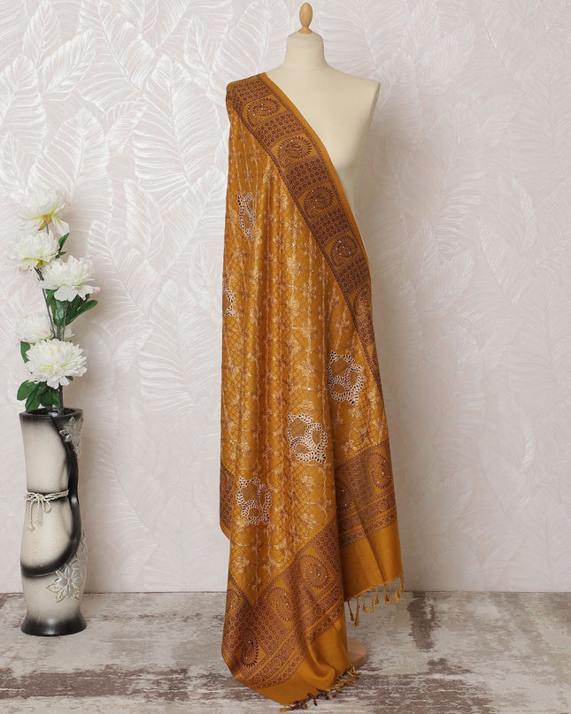Amber Treasure Pashmina Shawl: Handcrafted Indian Dupatta with Traditional Patterns, 200x100cm - Buy Online-D18086