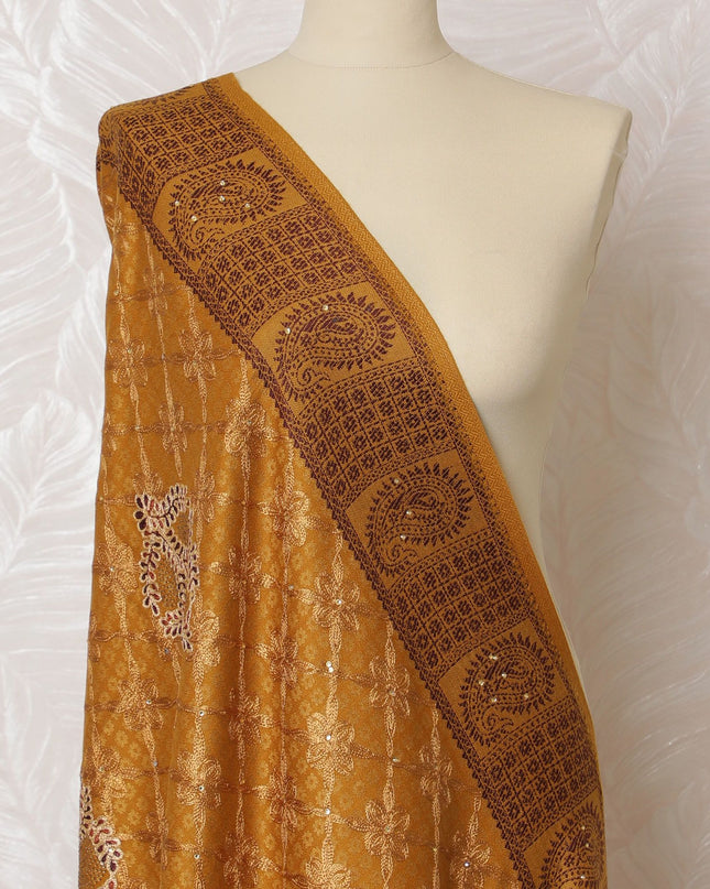 Amber Treasure Pashmina Shawl: Handcrafted Indian Dupatta with Traditional Patterns, 200x100cm - Buy Online-D18086