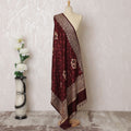 Merlot Majesty Pashmina Shawl: Luxurious Indian Dupatta with Gold Embroidery, 200x100cm - Shop Online-D18087