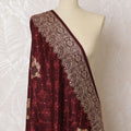 Merlot Majesty Pashmina Shawl: Luxurious Indian Dupatta with Gold Embroidery, 200x100cm - Shop Online-D18087