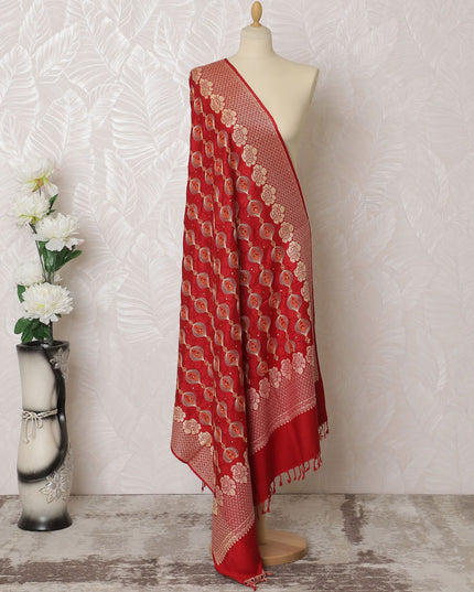 Ruby Blossom Pashmina Shawl: Vibrant Indian Dupatta with Floral Patterns, 200x100cm - Shop Online-D18090