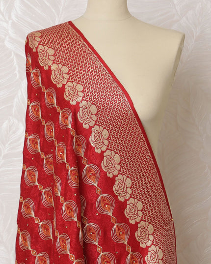 Ruby Blossom Pashmina Shawl: Vibrant Indian Dupatta with Floral Patterns, 200x100cm - Shop Online-D18090