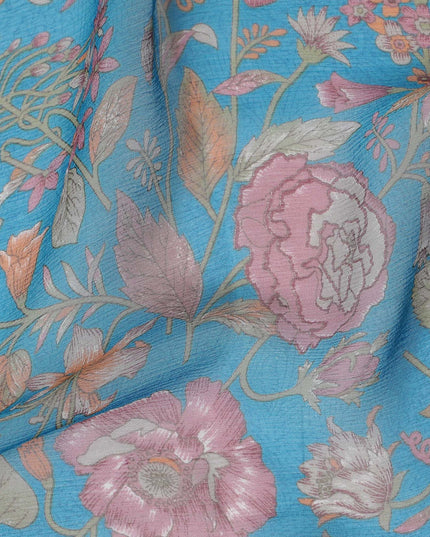 قماش شيفون حرير Sky Blue Rose Garden - أناقة الأزهار، عرض 110 سم - شراء عبر الإنترنت للإبداعات الفاخرة-D18169