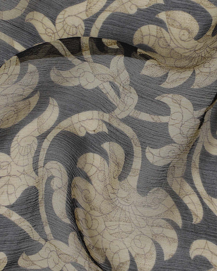 Classic Black  Damask Silk Chiffon Fabric - Timeless Elegance, 110cm Wide - Shop Online for Luxurious Textile Creations-D18170