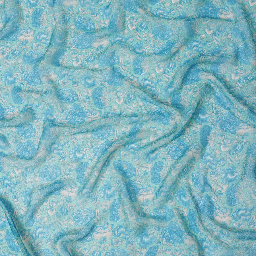 Aquatic Serenity Silk Chiffon Fabric - Refreshing Floral Print, 110cm Wide - Buy Online for Cool Elegance-D18174