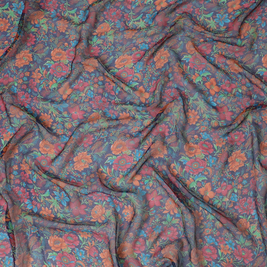 Bohemian Rhapsody Silk Chiffon Fabric - Vivid Floral Print, 110cm Wide - Buy Online for Creative Couture-D18175