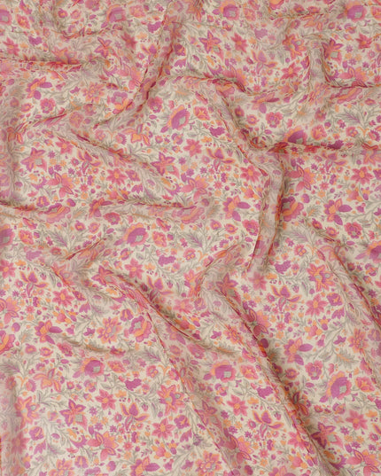 Coral Whisper Silk Chiffon Fabric - Delicate Floral Print, 110cm Wide - Purchase Online for Softly Tailored Elegance-D18178