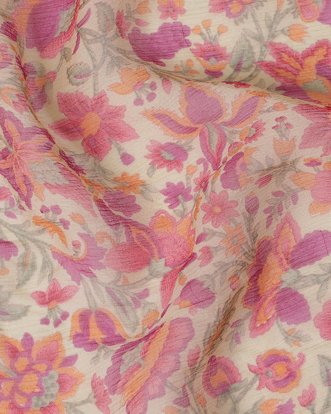 Coral Whisper Silk Chiffon Fabric - Delicate Floral Print, 110cm Wide - Purchase Online for Softly Tailored Elegance-D18178