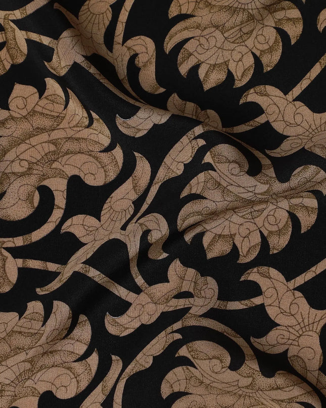 Regal Baroque Silk Crepe Fabric - Classic Gold on Black Print, 110cm Wide - Buy Online for Opulent Creations-D18180 Regal Fabrics