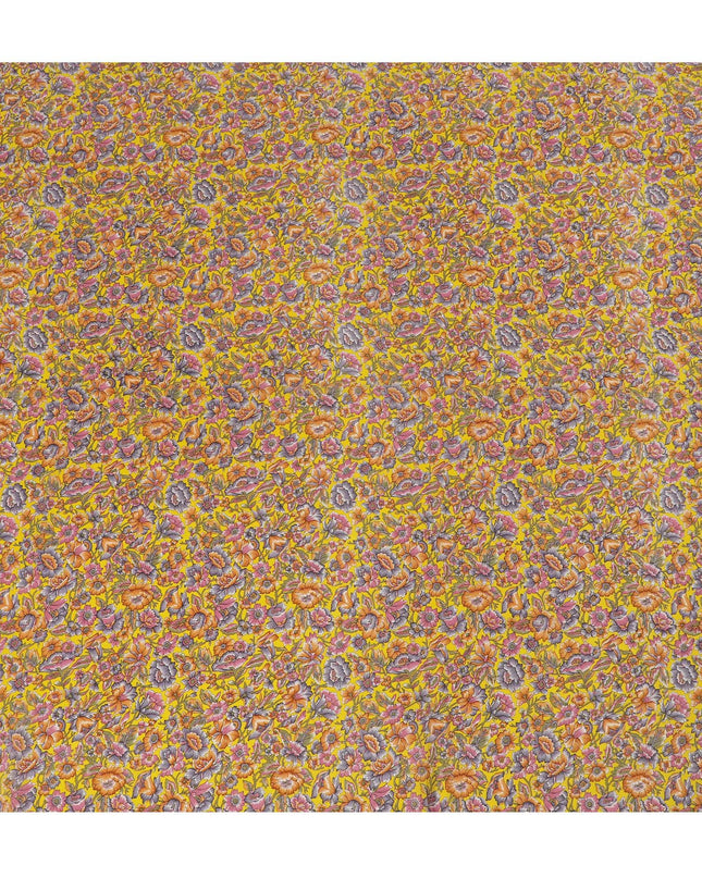 Autumnal Amber Floral Pure Silk Crepe Fabric - Exclusive Design, Buy Online by the Meter-D18185