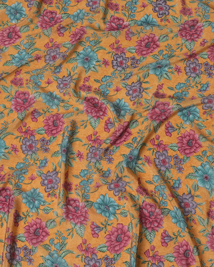 Goldenrod Blossom Pure Silk Crepe Fabric - Buy in Meters Online, Exquisite Indian Craftsmanship-D18186