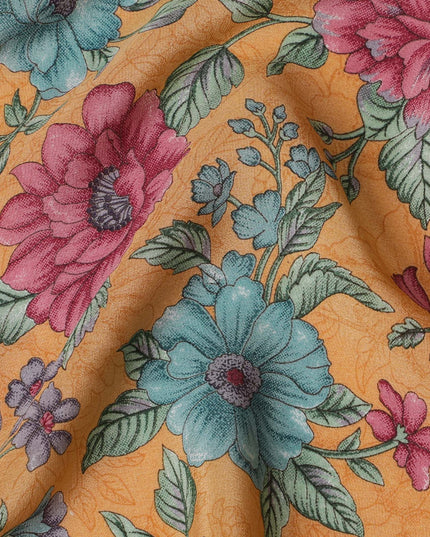 Goldenrod Blossom Pure Silk Crepe Fabric - Buy in Meters Online, Exquisite Indian Craftsmanship-D18186