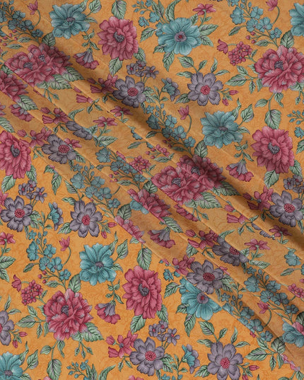 Goldenrod Blossom Pure Silk Crepe Fabric - Buy in Meters Online, Exquisite Indian Craftsmanship-D18186