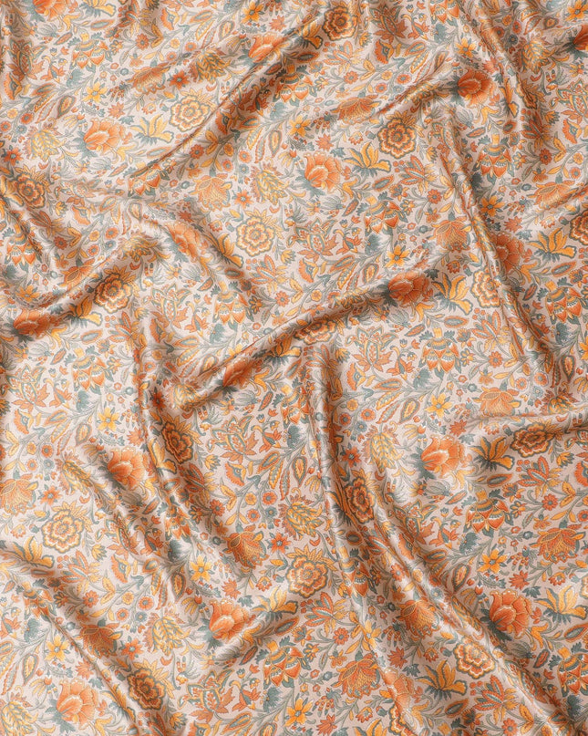 Artisanal Floral Silk Satin Fabric - 110cm Wide - Indian Heritage - D18282