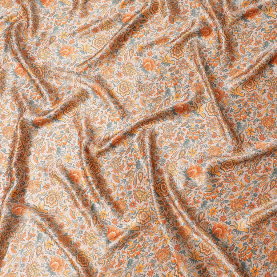 قماش ساتان حرير زهري حرفي - عرض 110 سم - تراث هندي - D18282