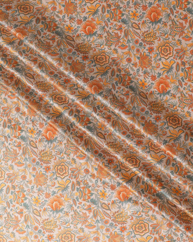 Artisanal Floral Silk Satin Fabric - 110cm Wide - Indian Heritage - D18282