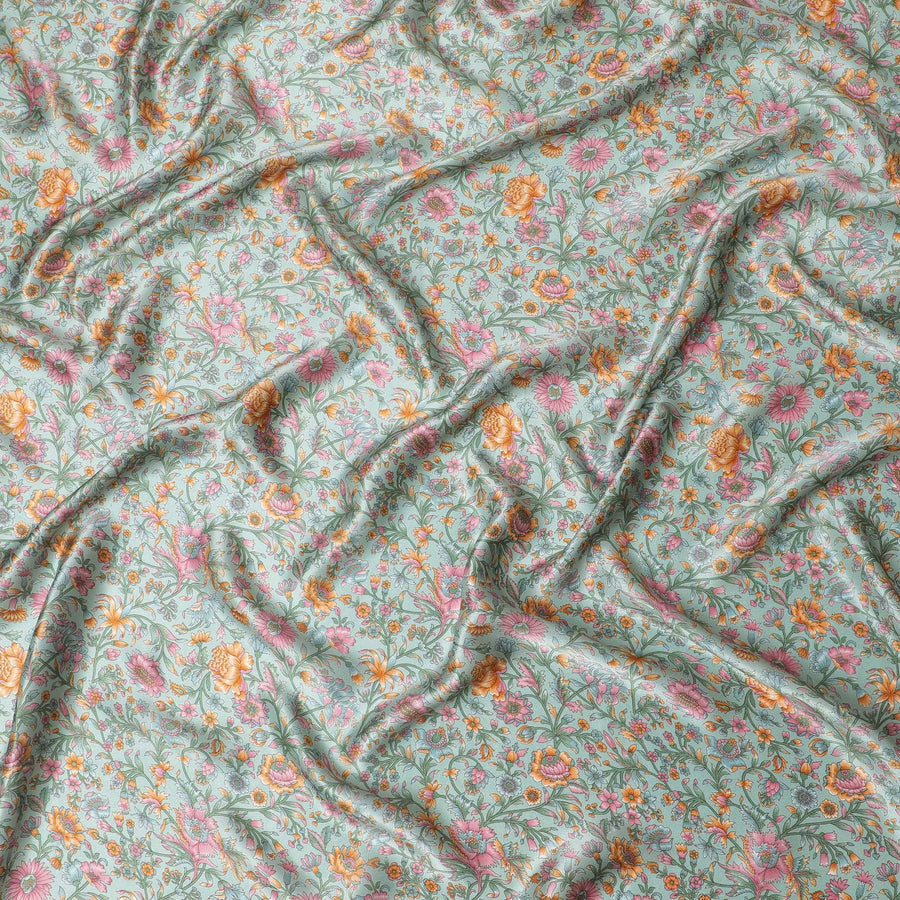 Classic Garden Floral Silk Satin Fabric - 110cm Wide - D18283