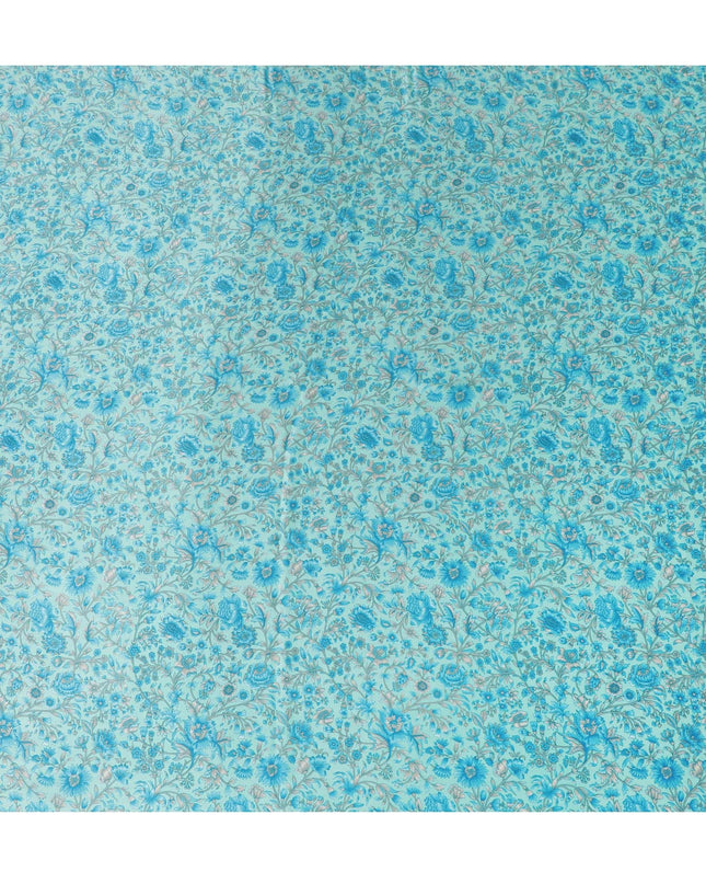 Aquamarine Floral Silk Satin Fabric - 110cm Wide - D18285