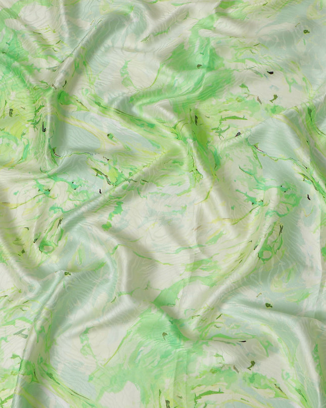 Lime Zest Abstract Pure Silk Satin Fabric, 110cm Wide - Buy Online-D18373