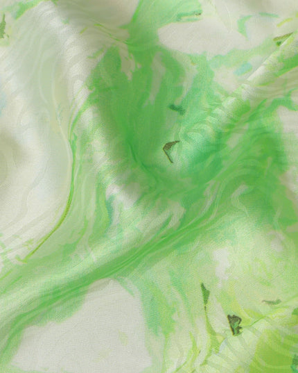 Lime Zest Abstract Pure Silk Satin Fabric, 110cm Wide - Buy Online-D18373
