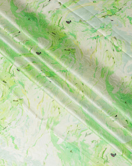 Lime Zest Abstract Pure Silk Satin Fabric, 110cm Wide - Buy Online-D18373