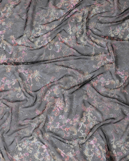 Charcoal Elegance Floral Silk Chiffon Jacquard, 110cm - Shop Online-D18376