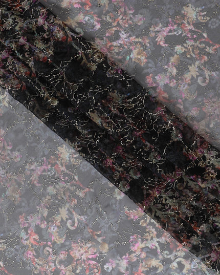 Charcoal Elegance Floral Silk Chiffon Jacquard, 110cm - Shop Online-D18376