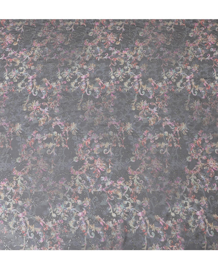 Charcoal Elegance Floral Silk Chiffon Jacquard, 110cm - Shop Online-D18376